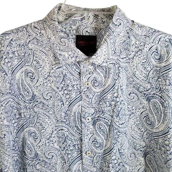Linea Uomo Other - Linea Uomo Mens 2XL Shirt Linen‎ Blend Short Sleeve Button Blue Paisley All Over